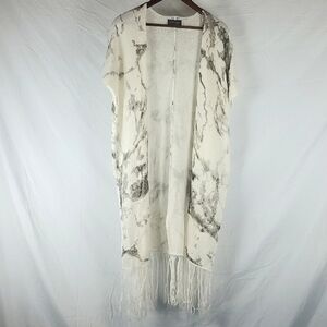 Wooden Ships‎ Marble Tie Dye Open Front Longline Fringe Cardigan